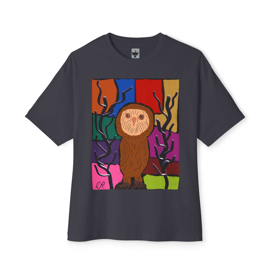 Owl Art Tee — Colorful Stained-Glass Owl Oversized T‑Shirt