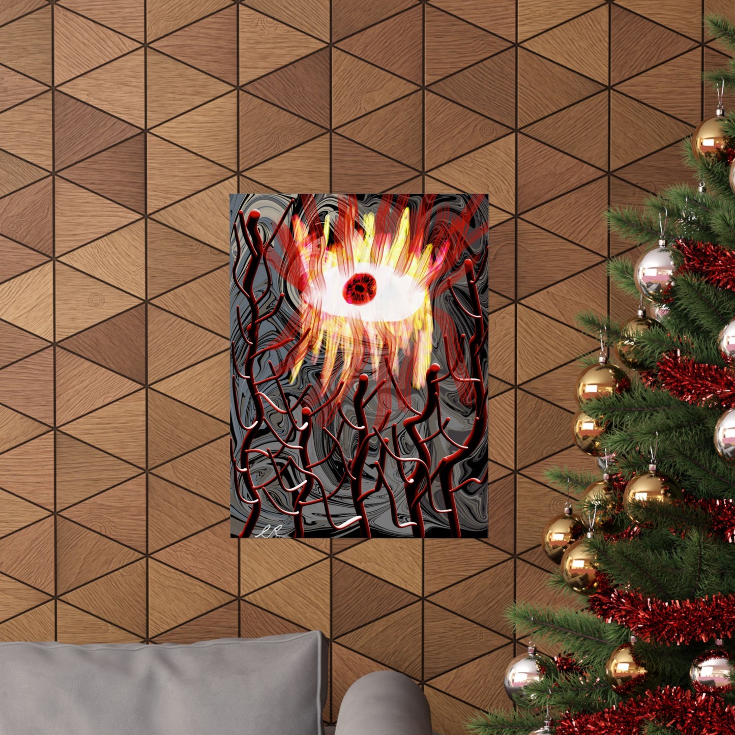 Surreal Flaming Eye Poster — Dark Abstract Matte Vertical Art Print