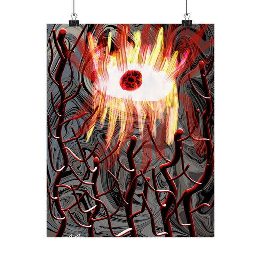 Surreal Flaming Eye Poster — Dark Abstract Matte Vertical Art Print