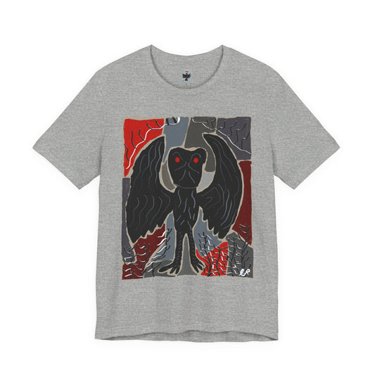 Ominous Black Mothman Tee – Red-Eyed Gothic Cryptid Graphic T-Shirt