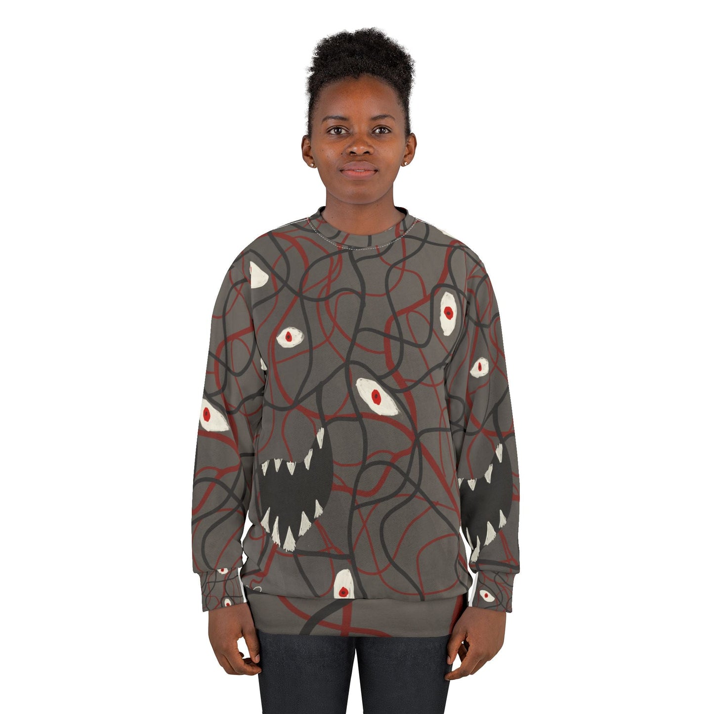 Monster Eyes All - Over Print Sweatshirt — Creepy Horror Graphic Pullover - The Artsy Brain