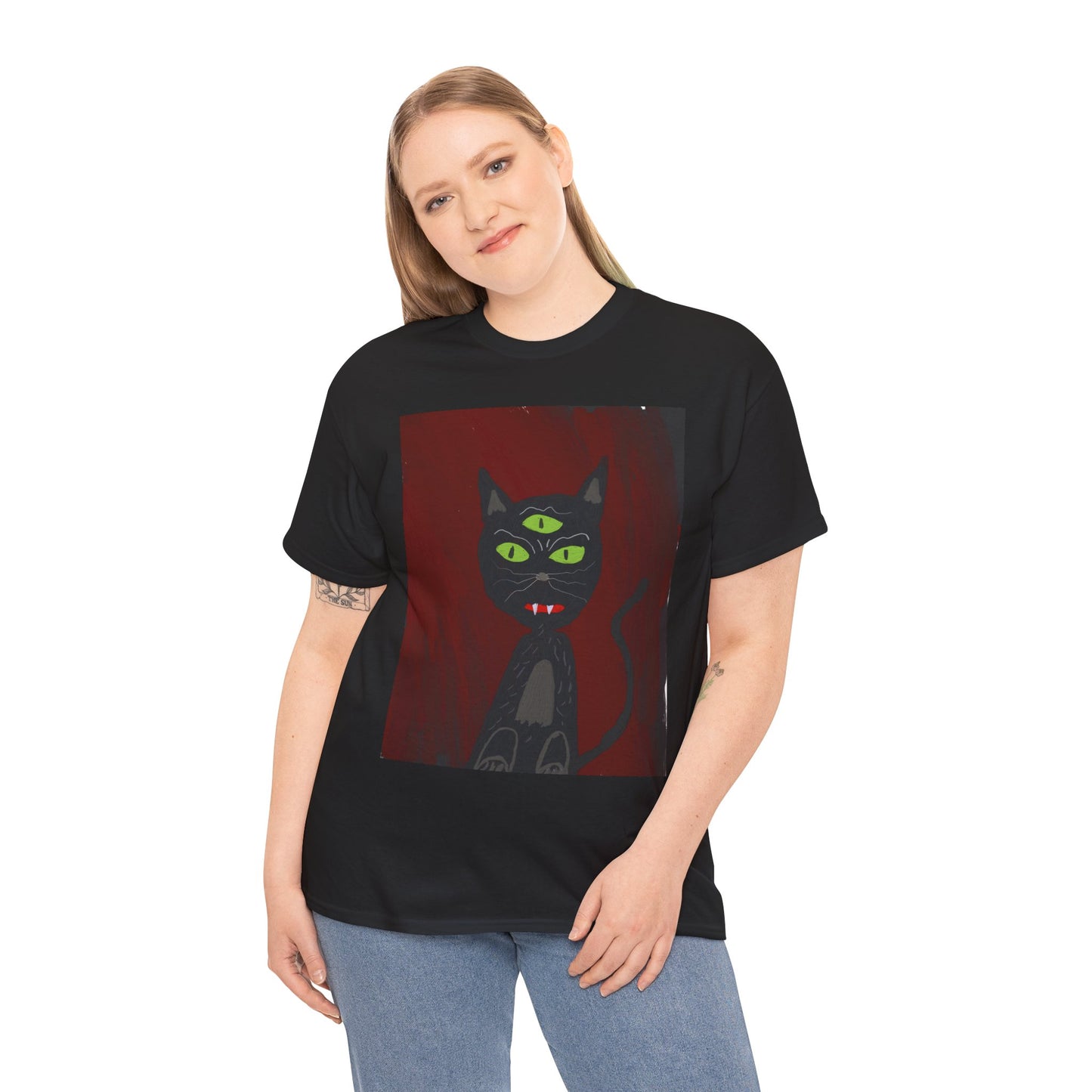 Three-Eyed Black Cat T-Shirt – Spooky Gothic Art Tee for Halloween & Alternative Fashion