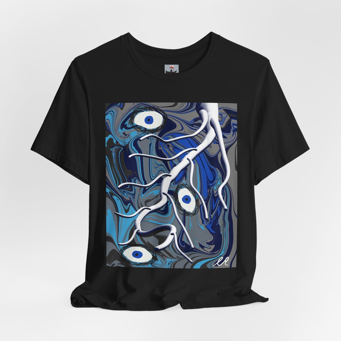 Blue Abstract Eye Art T-Shirt — Surreal Fluid Design