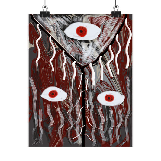 Abstract Surreal Eyes Poster — Red & Black Matte Vertical Art Print