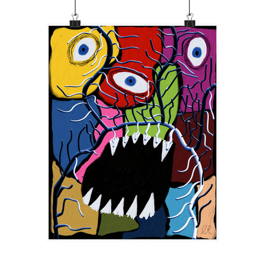 Abstract Monster Art Poster — Colorful Surreal Face Matte Vertical Print