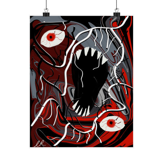 Horror Monster Poster — Red Eye Scream Matte Vertical Art Print