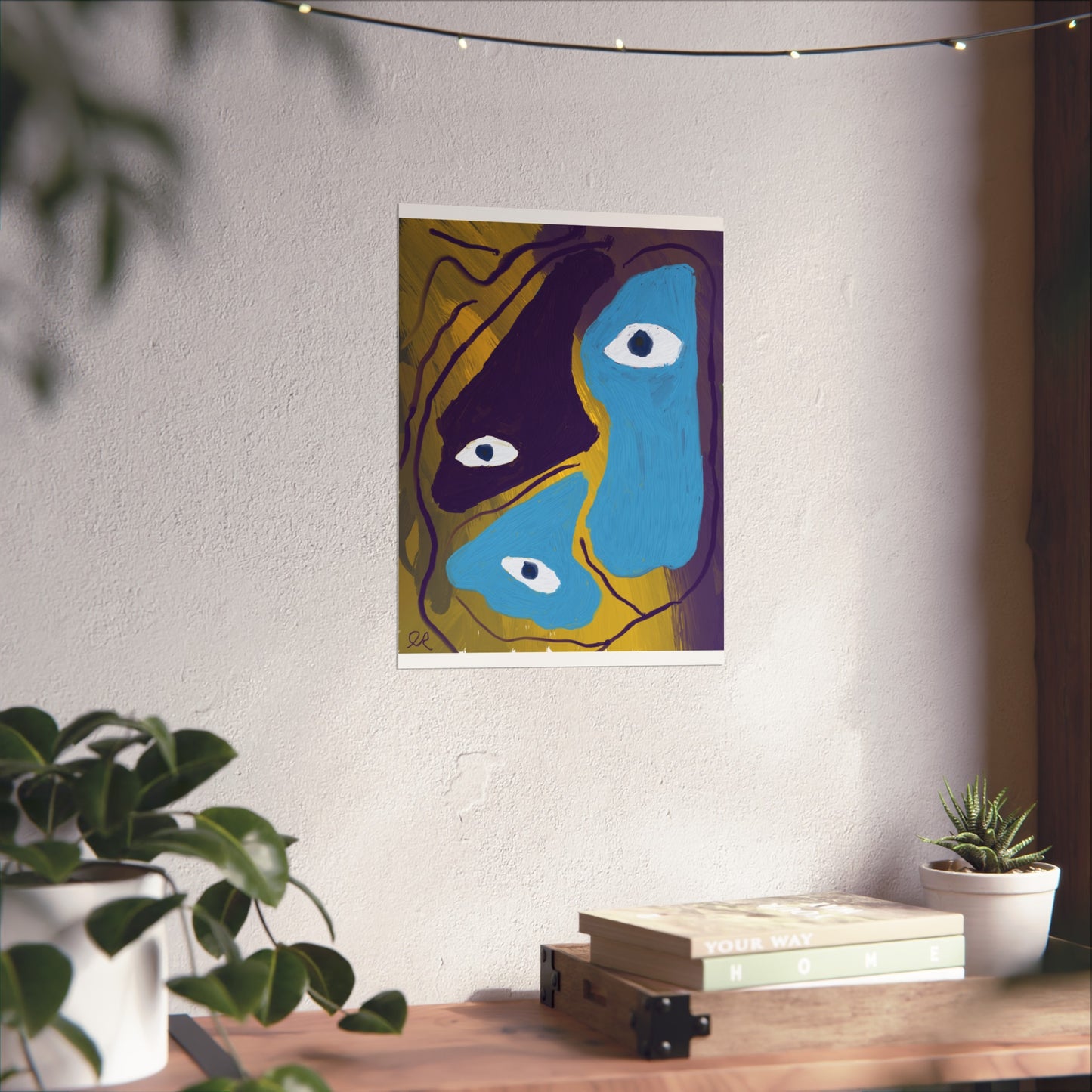 Abstract Neo-Expressionist Fine Art Poster — Yellow, Purple & Blue Eyes Digital Print