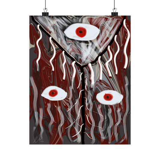 Abstract Surreal Eyes Poster — Red & Black Matte Vertical Art Print