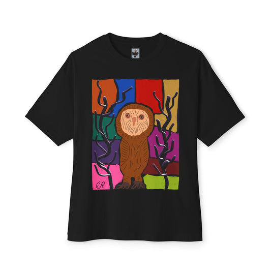 Owl Art Tee — Colorful Stained-Glass Owl Oversized T‑Shirt