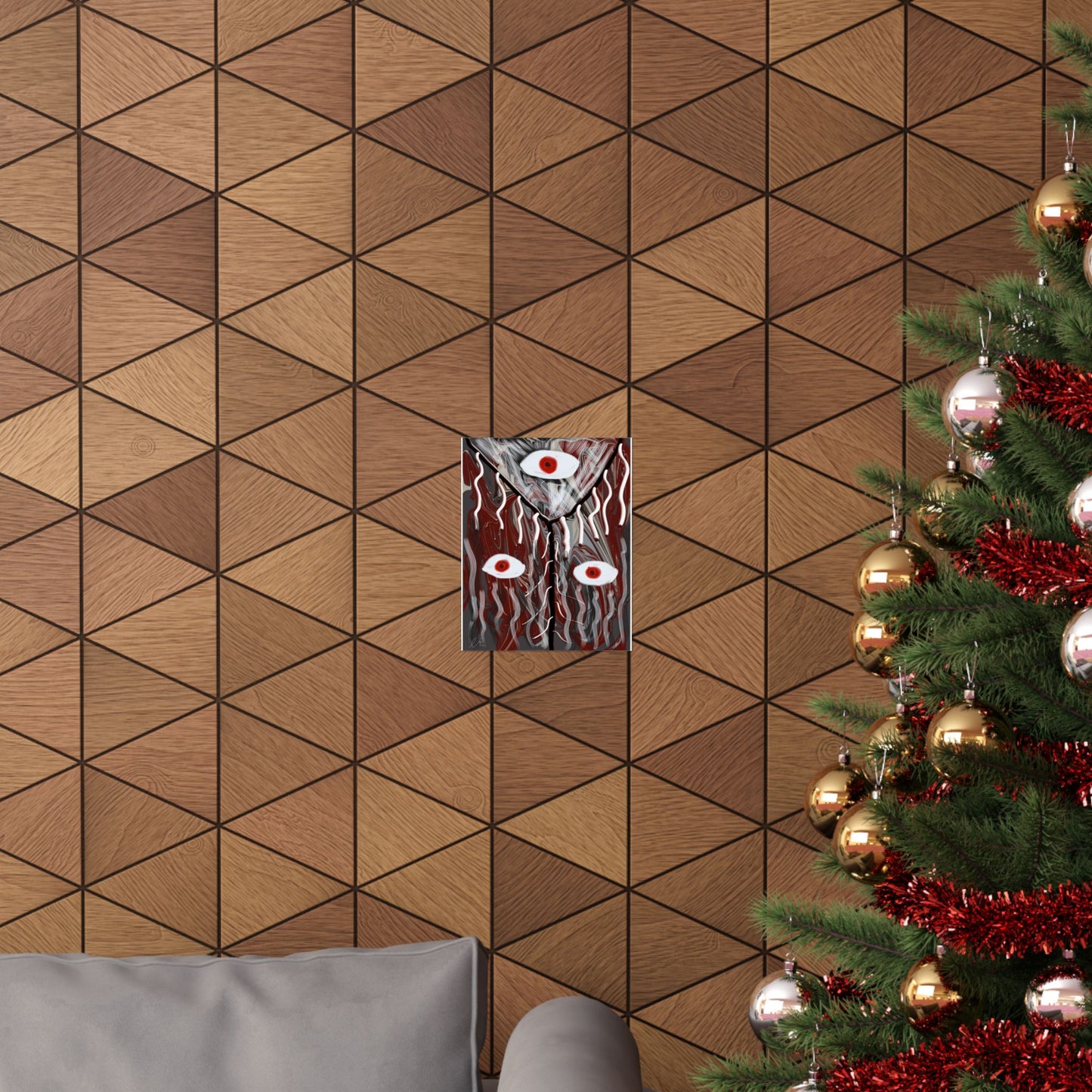 Abstract Surreal Eyes Poster — Red & Black Matte Vertical Art Print