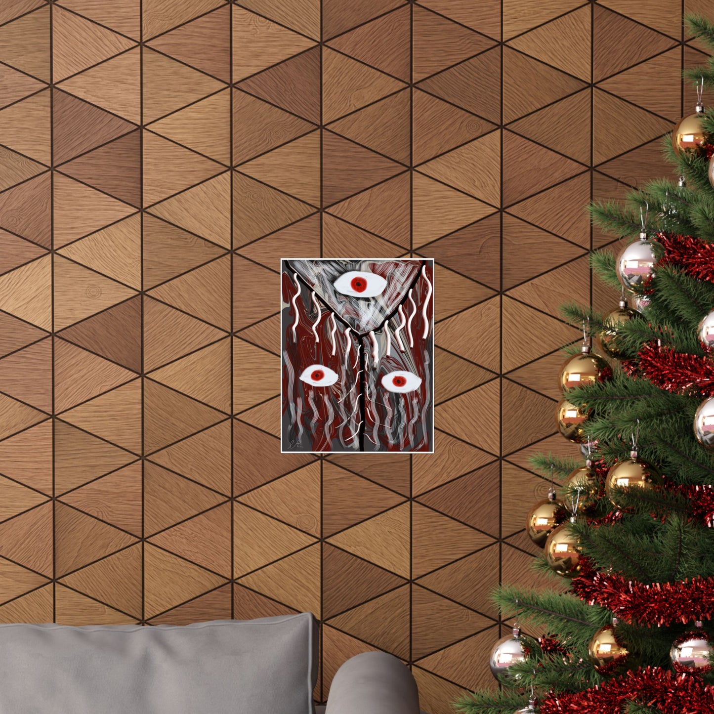 Abstract Surreal Eyes Poster — Red & Black Matte Vertical Art Print