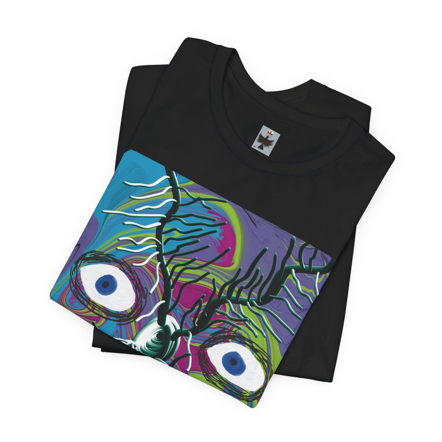 Abstract Psychedelic Face T‑Shirt — Colorful Surreal Eyes Art Tee