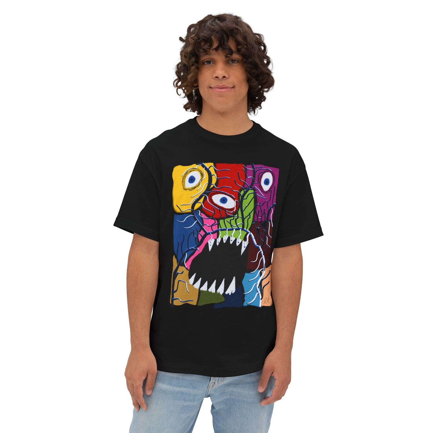 Boxy Tee — Colorful Monster Face Graphic T-Shirt