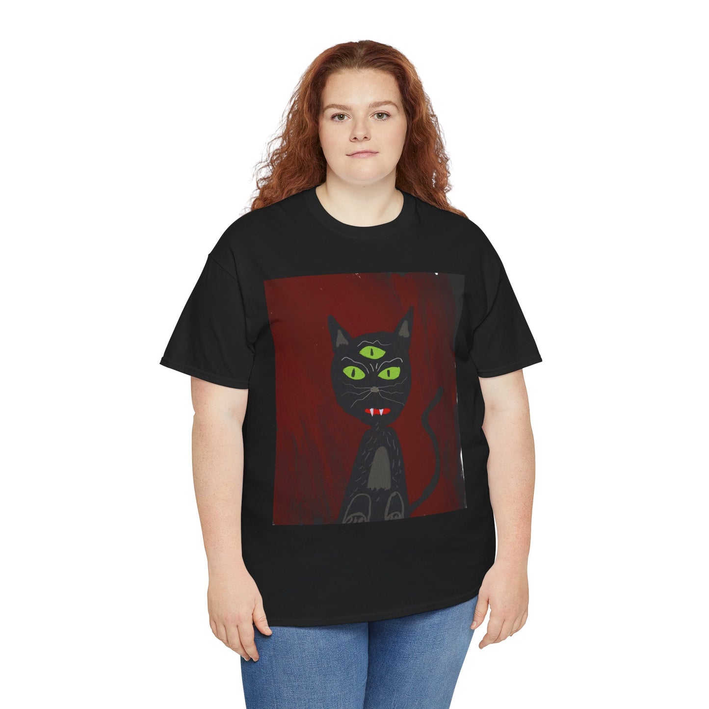 Three-Eyed Black Cat T-Shirt – Spooky Gothic Art Tee for Halloween & Alternative Fashion