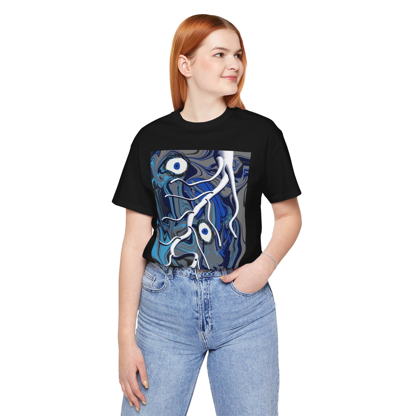 Blue Abstract Eye Art T-Shirt — Surreal Fluid Design