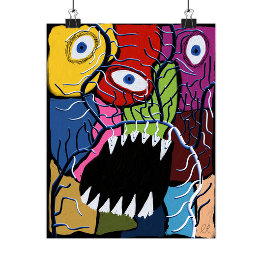 Abstract Monster Art Poster — Colorful Surreal Face Matte Vertical Print
