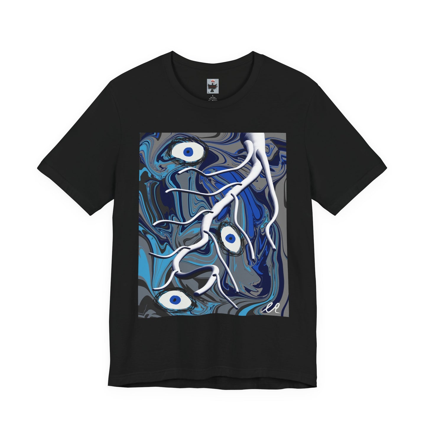 Blue Abstract Eye Art T-Shirt — Surreal Fluid Design