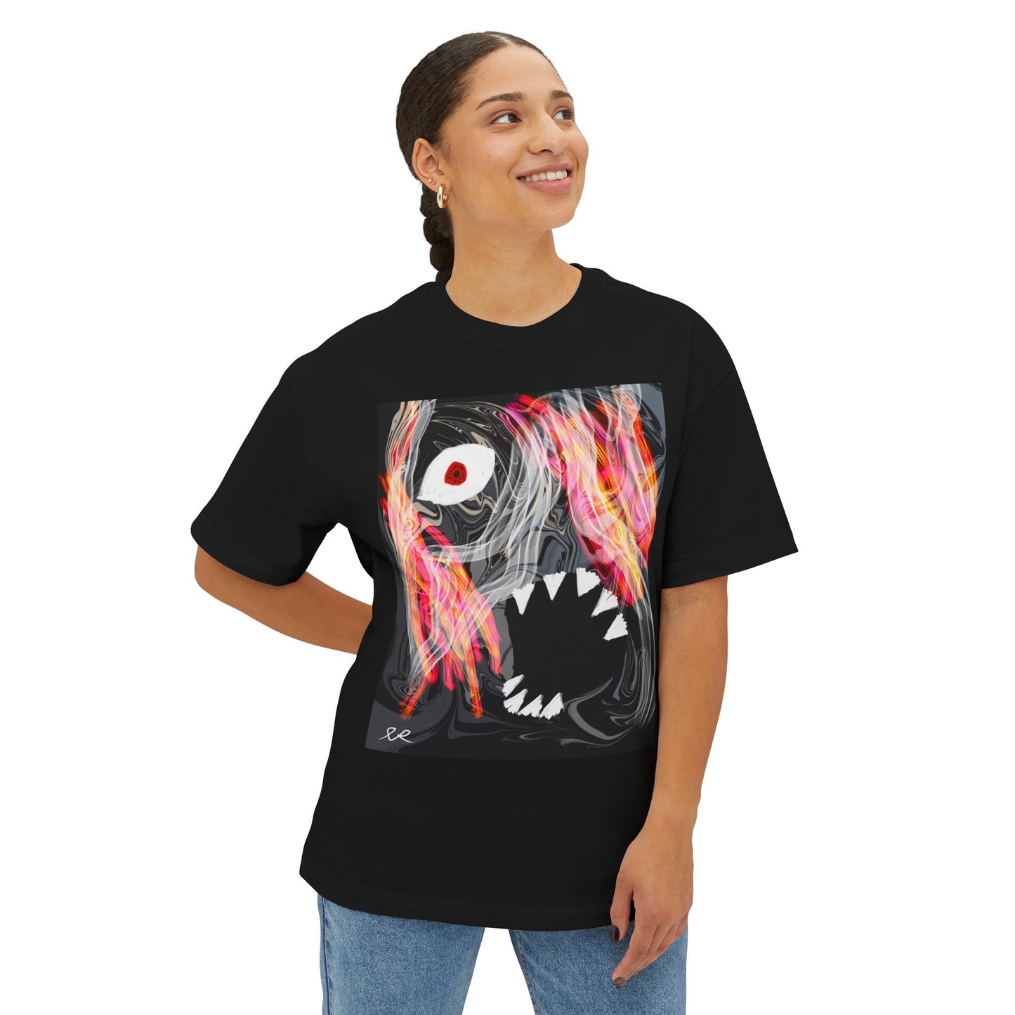 Monster Face Graphic Tee – Screaming Flame Eye Horror Art