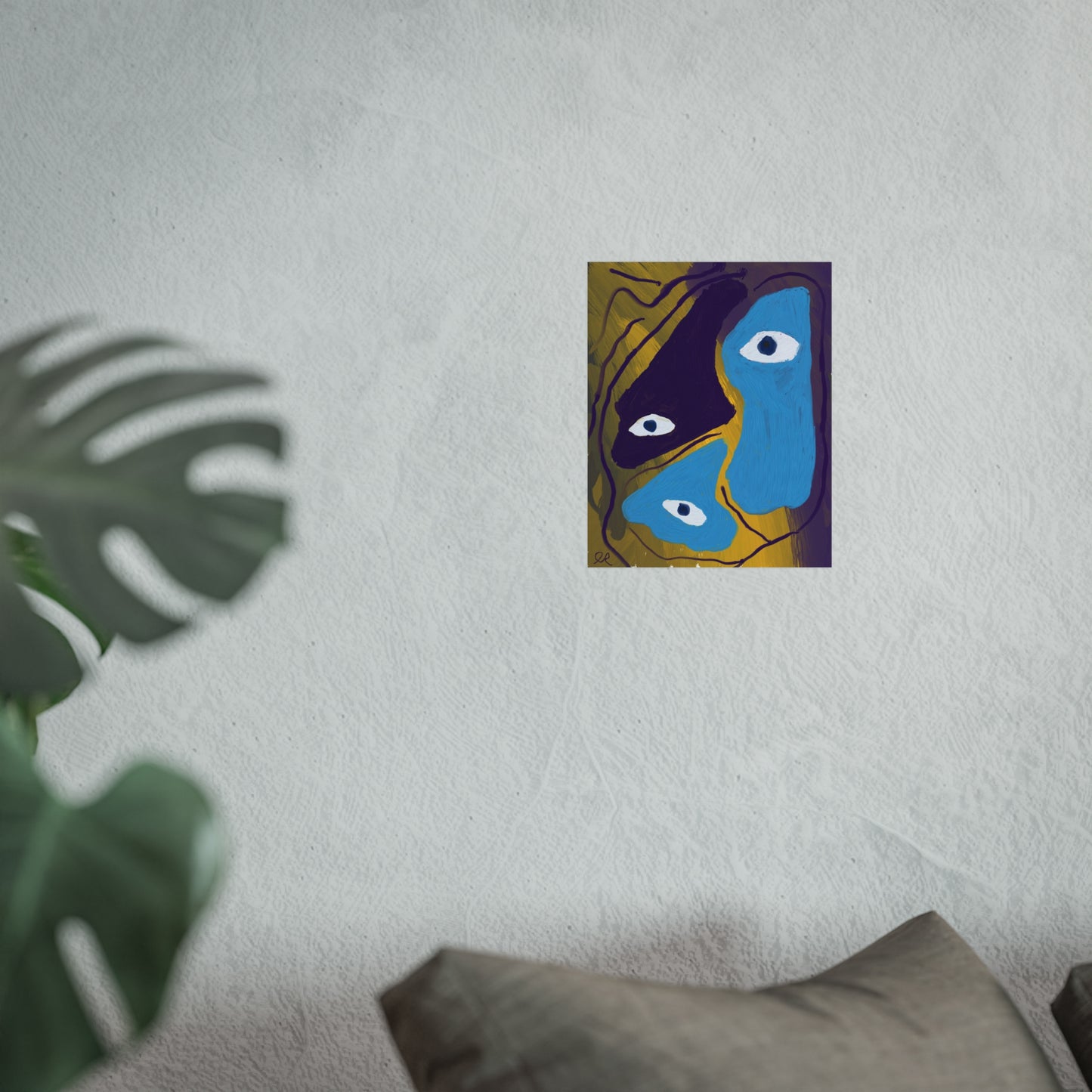 Abstract Neo-Expressionist Fine Art Poster — Yellow, Purple & Blue Eyes Digital Print