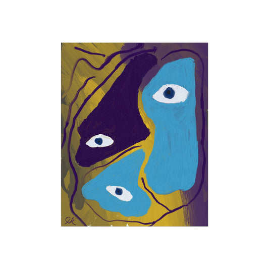 Abstract Neo-Expressionist Fine Art Poster — Yellow, Purple & Blue Eyes Digital Print
