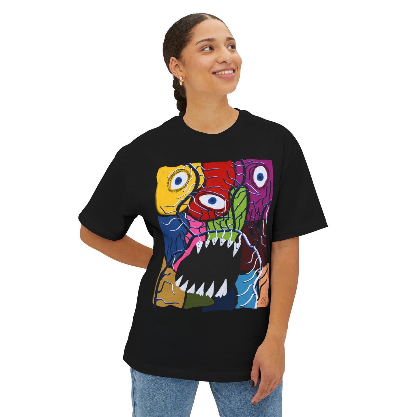 Boxy Tee — Colorful Monster Face Graphic T-Shirt