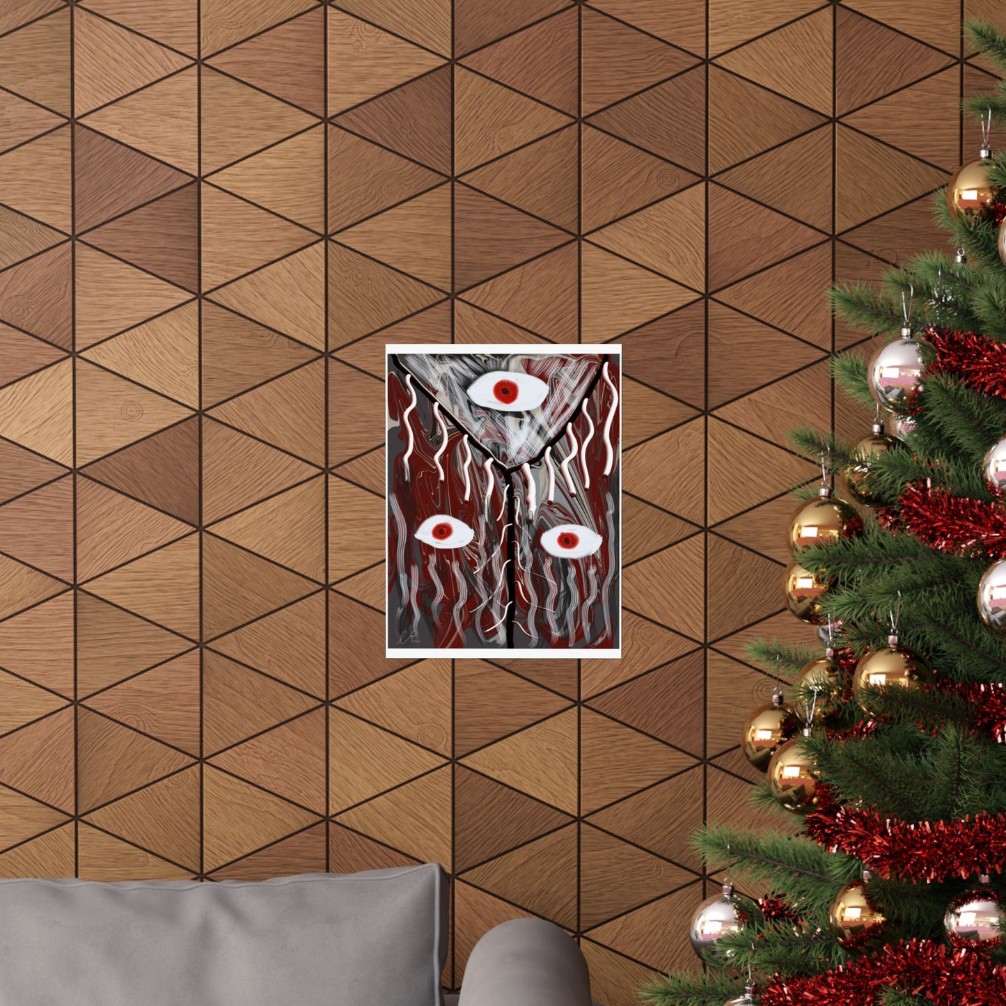 Abstract Surreal Eyes Poster — Red & Black Matte Vertical Art Print