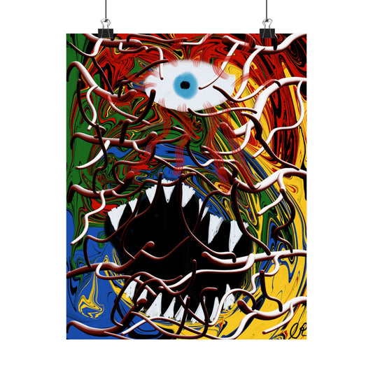 Abstract Monster Eye Matte Vertical Poster — Colorful Surreal Wall Art