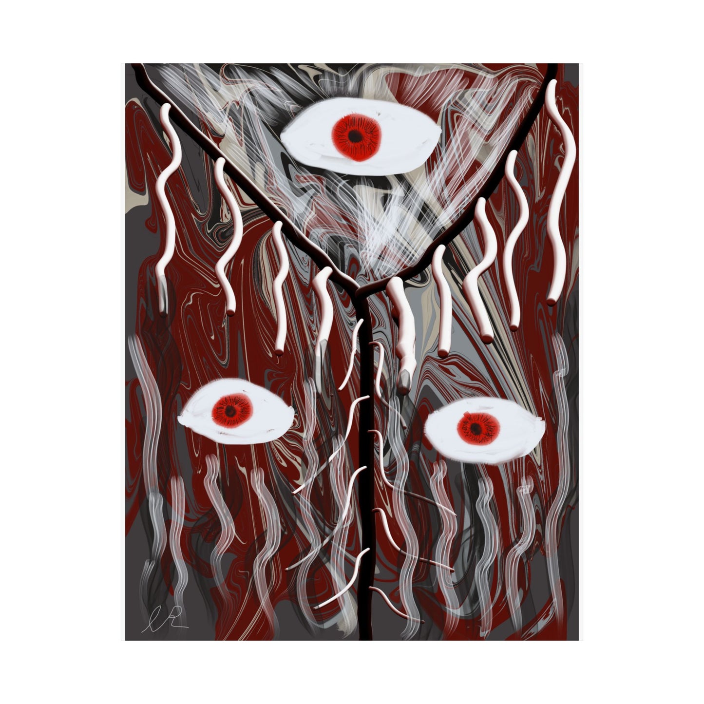 Abstract Surreal Eyes Poster — Red & Black Matte Vertical Art Print