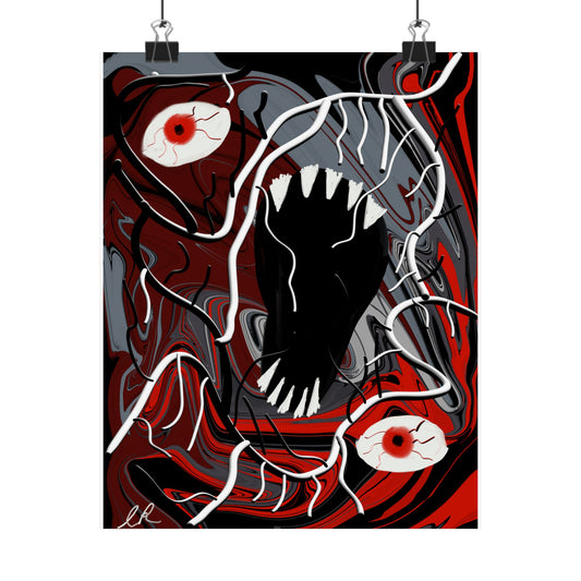 Horror Monster Poster — Red Eye Scream Matte Vertical Art Print