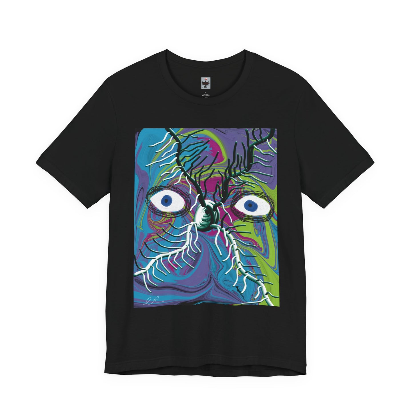 Abstract Psychedelic Face T‑Shirt — Colorful Surreal Eyes Art Tee