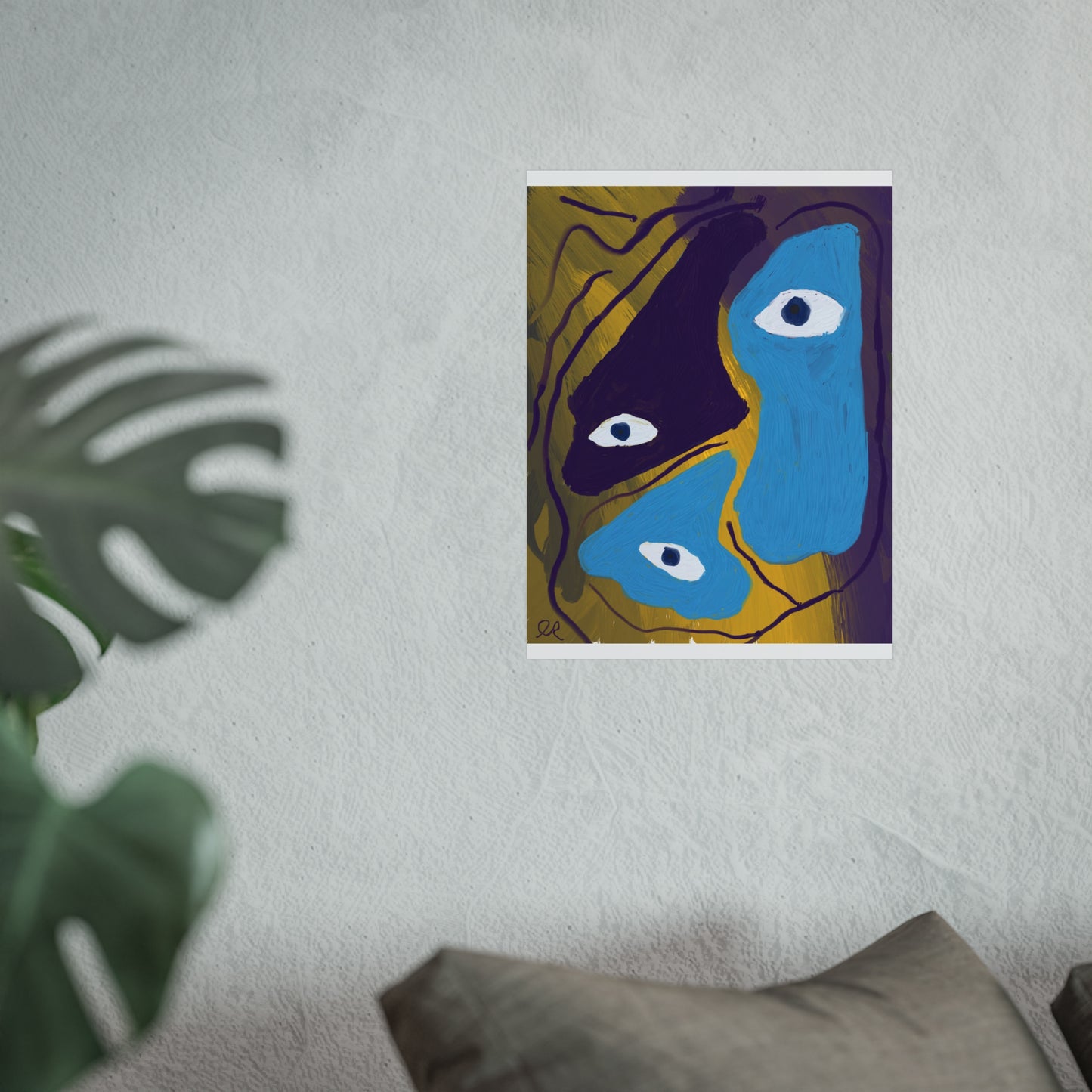 Abstract Neo-Expressionist Fine Art Poster — Yellow, Purple & Blue Eyes Digital Print