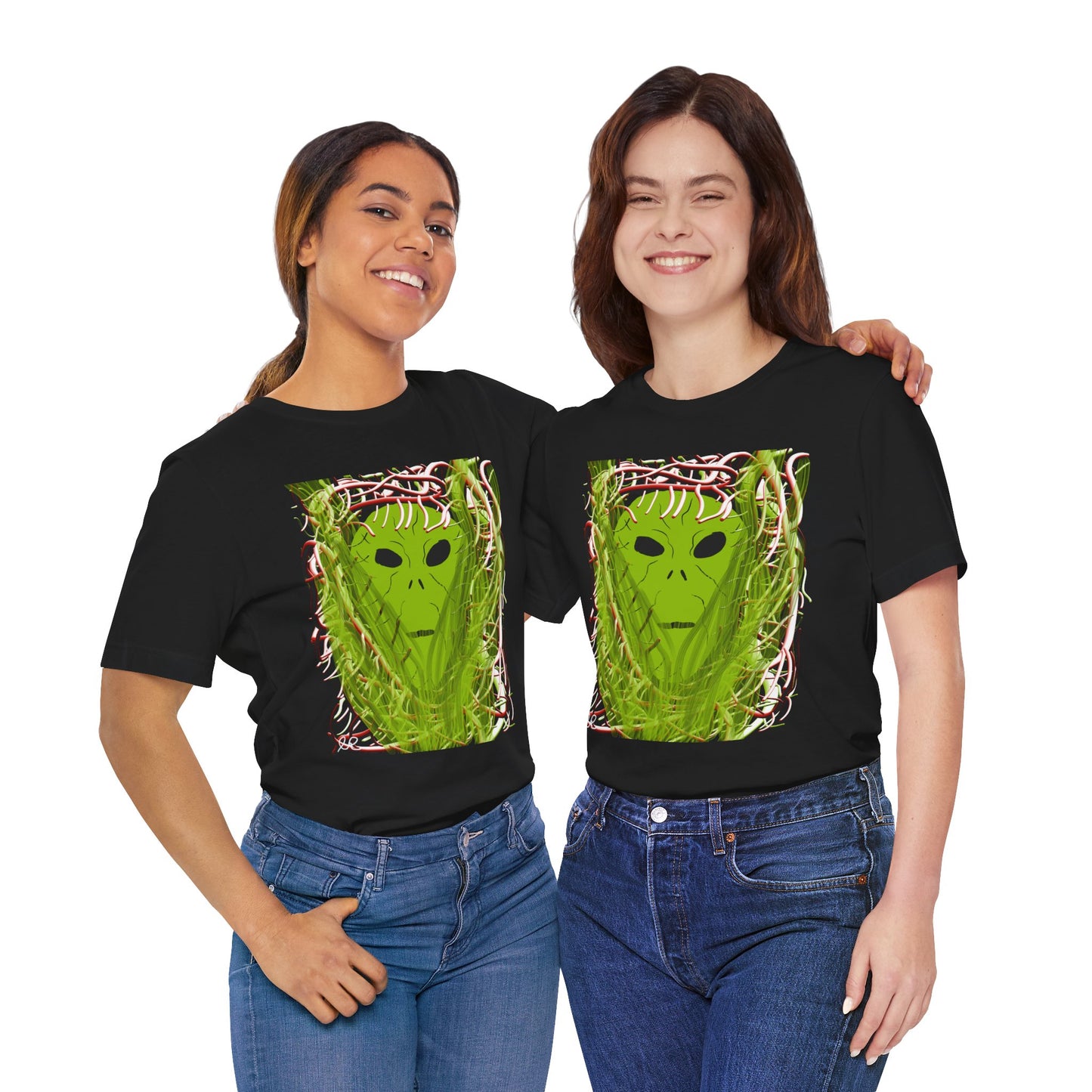 Alien Emerges T-Shirt — Green Extraterrestrial Face in Vines Graphic Tee