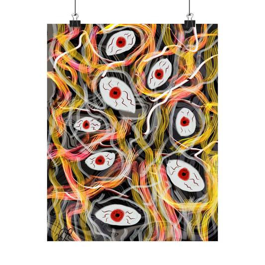 Eyes of the Apocalypse — Surreal Red Eyes Abstract Matte Vertical Art