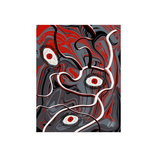 Abstract Surreal Eyes Art Poster — Red & Gray Fine Art Print
