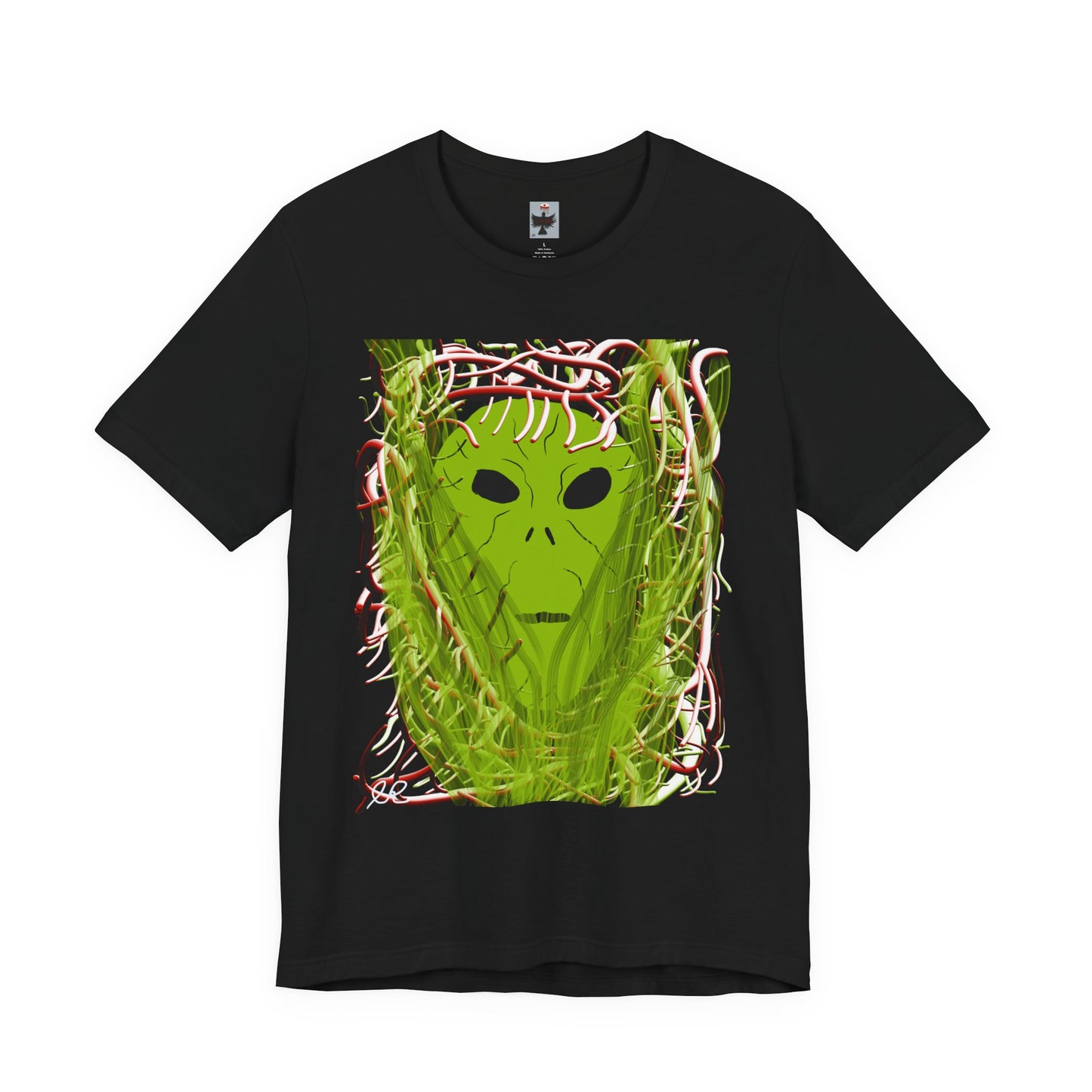 Alien Emerges T-Shirt — Green Extraterrestrial Face in Vines Graphic Tee