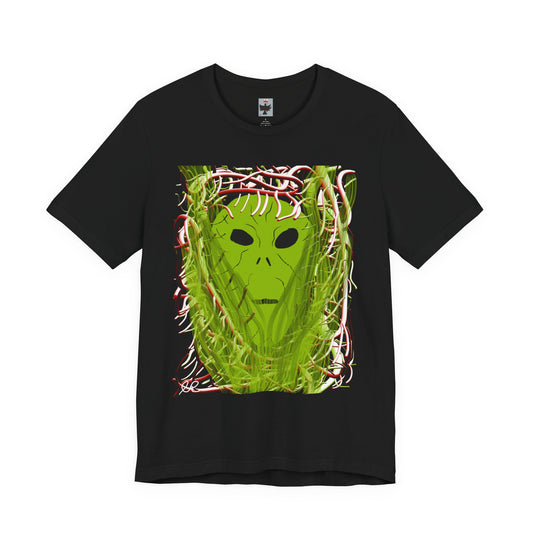 Alien Emerges T-Shirt — Green Extraterrestrial Face in Vines Graphic Tee
