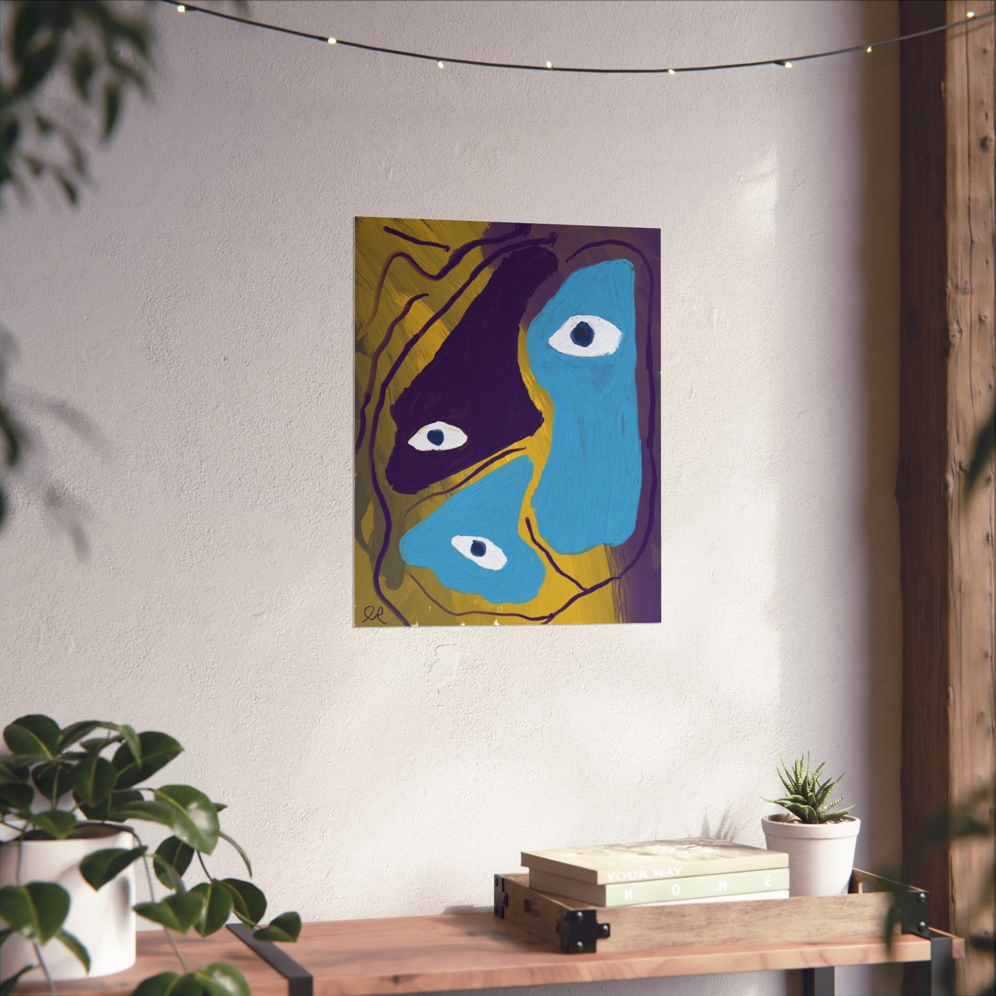 Abstract Neo-Expressionist Fine Art Poster — Yellow, Purple & Blue Eyes Digital Print