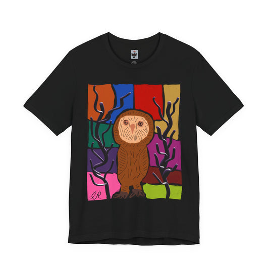 Owl Art Tee — Colorful Block Owl Graphic T-Shirt