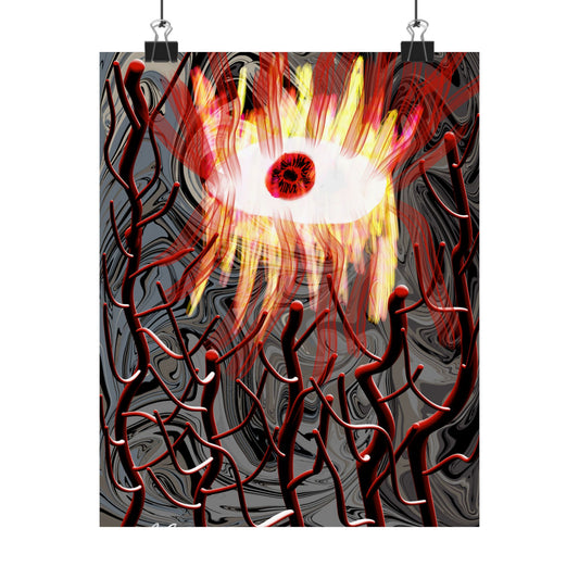 Surreal Flaming Eye Poster — Dark Abstract Matte Vertical Art Print