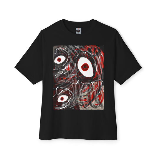 Horror Eyes Graphic Tee – Creepy Red & Black Abstract Face T-Shirt