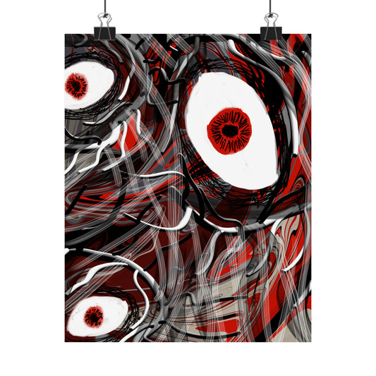 Horror Red Eye Abstract Matte Poster — Creepy Surreal Wall Art