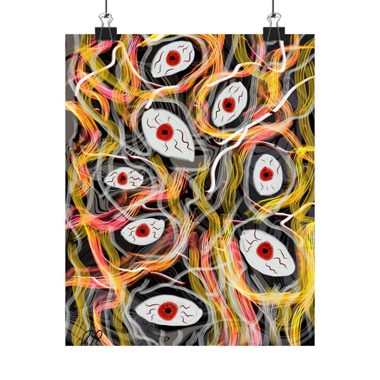 Eyes of the Apocalypse — Surreal Red Eyes Abstract Matte Vertical Art
