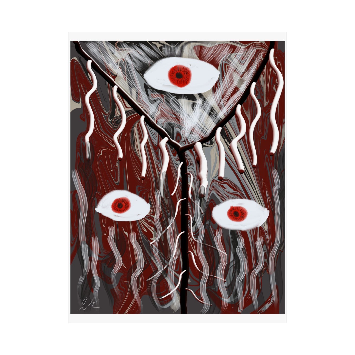 Abstract Surreal Eyes Poster — Red & Black Matte Vertical Art Print