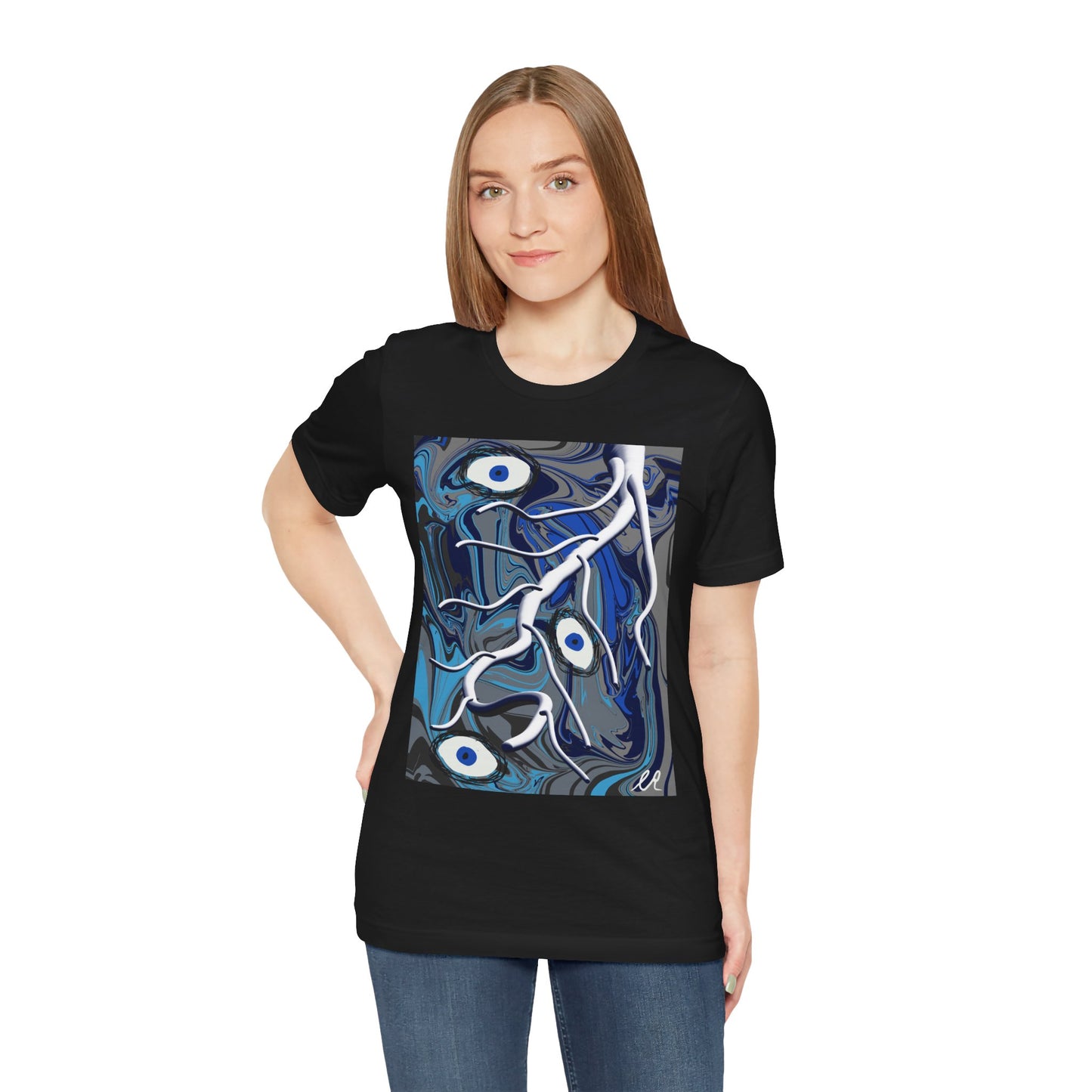 Blue Abstract Eye Art T-Shirt — Surreal Fluid Design