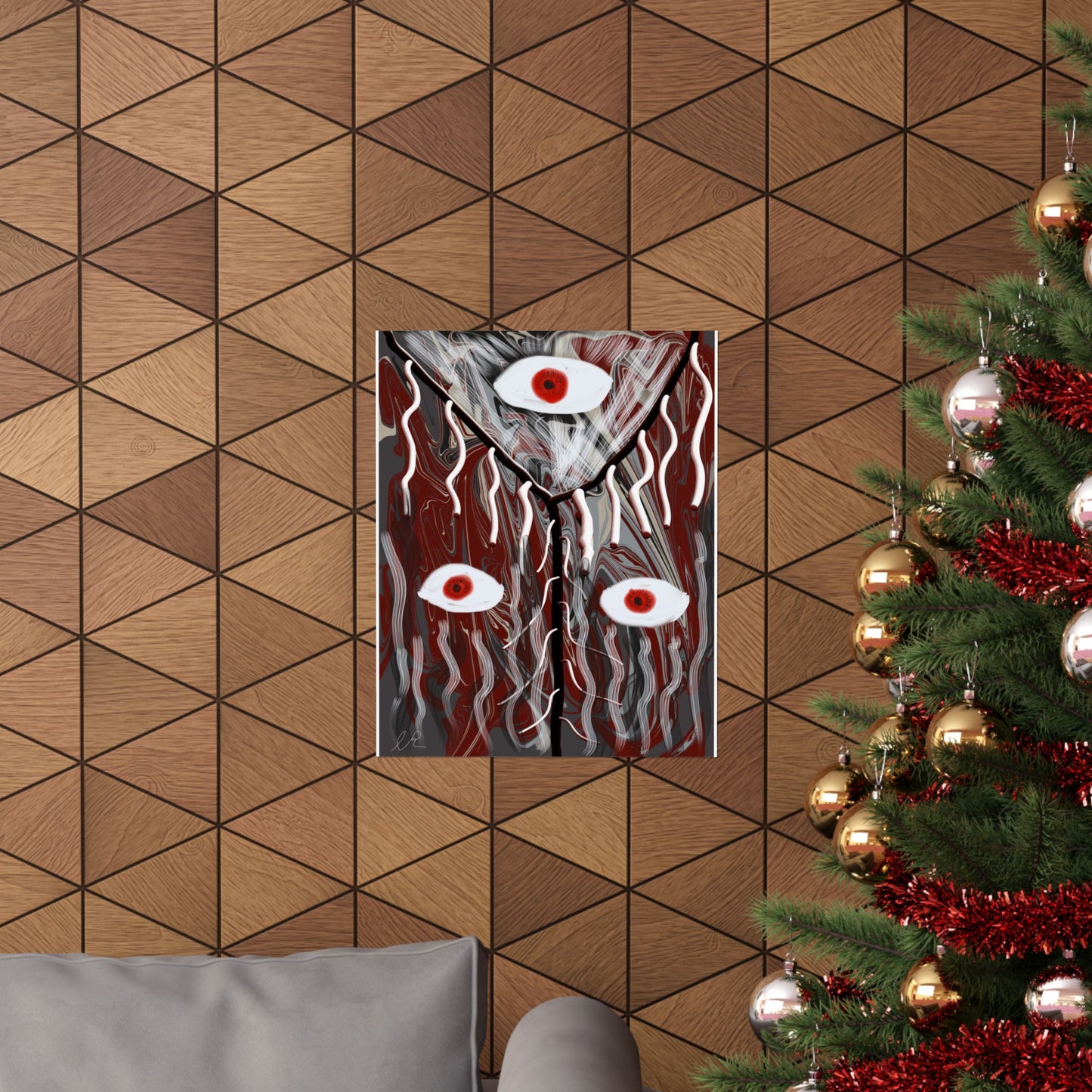 Abstract Surreal Eyes Poster — Red & Black Matte Vertical Art Print