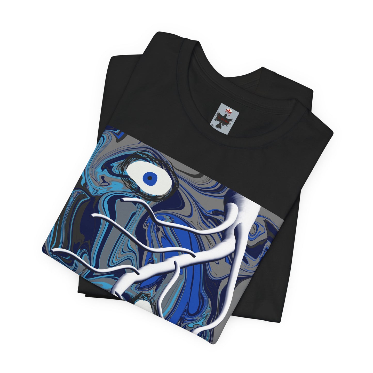Blue Abstract Eye Art T-Shirt — Surreal Fluid Design