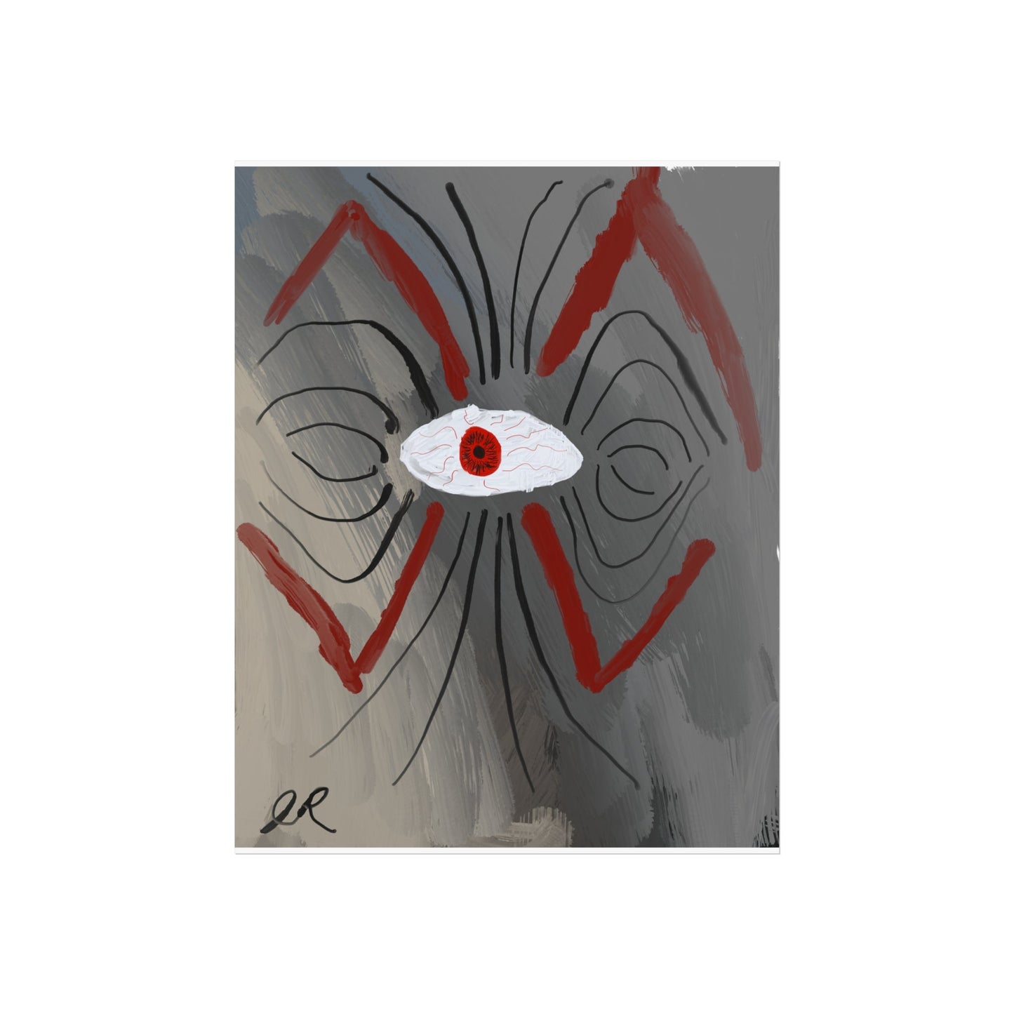 Abstract Neo - Expressionist Eye Fine Art Poster — Digital Oil Painting on Gray - The Artsy Brain
