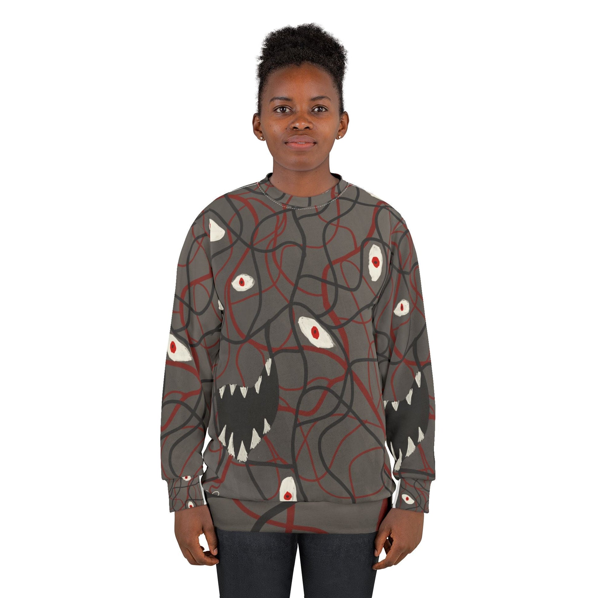 Monster Eyes All - Over Print Sweatshirt — Creepy Horror Graphic Pullover - The Artsy Brain