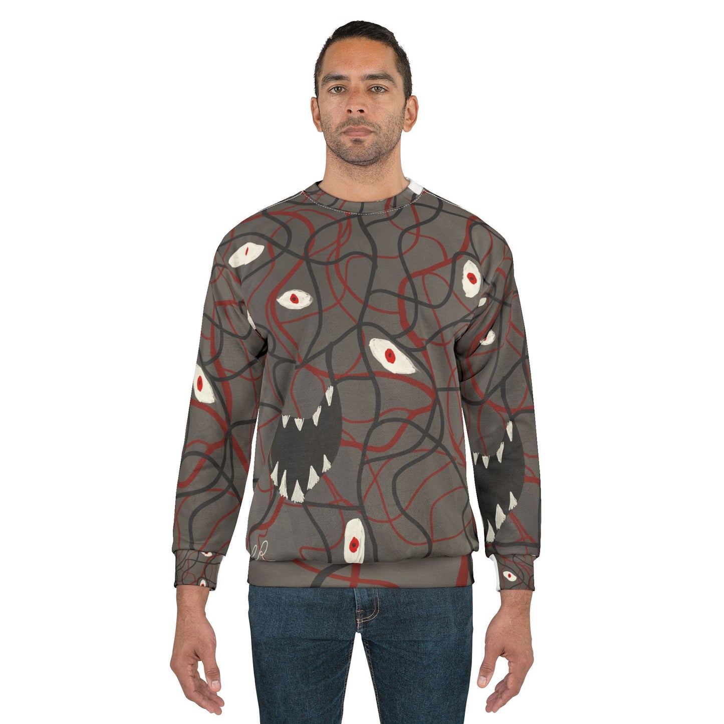 Monster Eyes All - Over Print Sweatshirt — Creepy Horror Graphic Pullover - The Artsy Brain