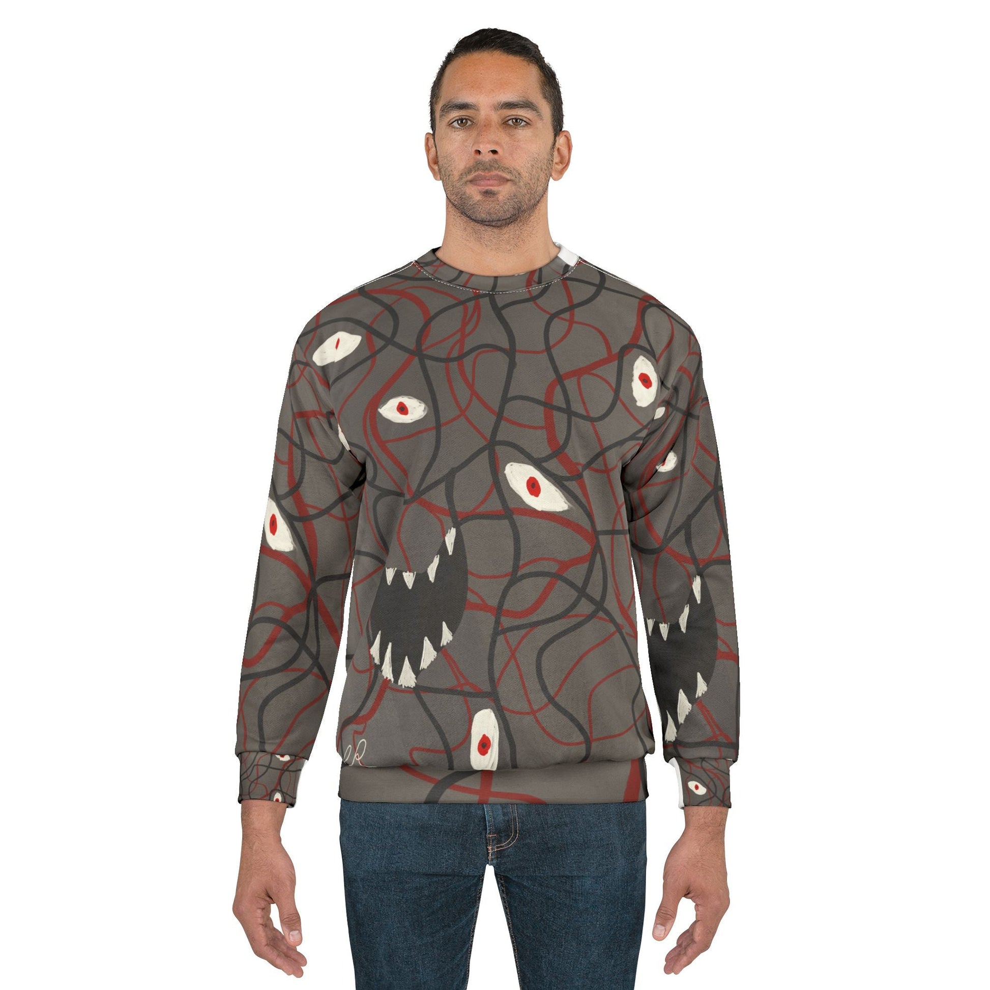 Monster Eyes All - Over Print Sweatshirt — Creepy Horror Graphic Pullover - The Artsy Brain
